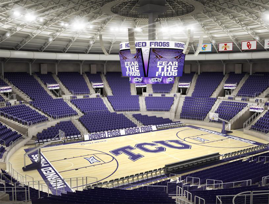 The arena surface was lowered eight feet to accommodate expanded courtside seating. (Images courtesy TCU Athletics)