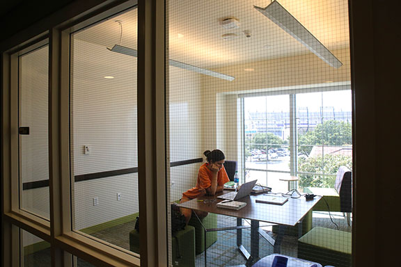 New features of Colby Hall include study rooms and mini-lounges on every floor. Photos by Amy Peterson