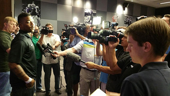 Trevone Boykin meets with the media prior to TCU's matchup against Minnesota in the 2015 season opener. 