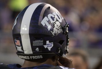 In TCU's season opener versus Jackson State, helmets donned a special message for Houston after the impact of Hurricane Harvey. Category Four Hurricane Irma has now ripped through the Bahamas and Cuba on its way to Florida. Photo by Glen E. Ellman