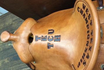 Thanks to M.L. Leddy’s Boots & Saddlery of Fort Worth, the TCU-Texas Tech Saddle Trophy returns Saturday. Photo courtesy of Mark Cohen, TCU Athletics