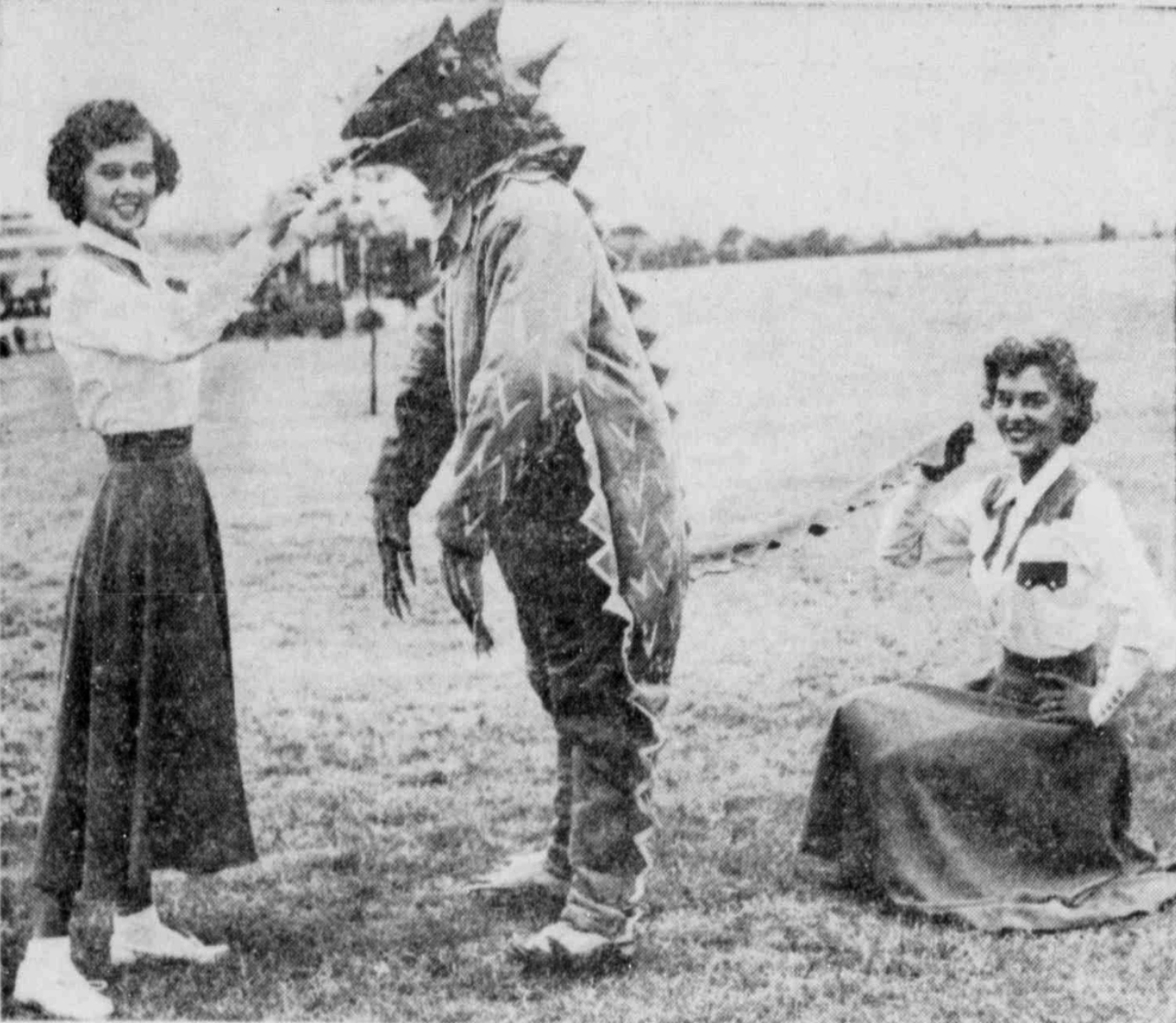 The first costume was purple and gray, with a papier-mâché head coated and lined with plastic. The body was fabric. The 6-foot Horned Frog debuted at the Sept. 24, 1949, home football game against Oklahoma A&M (now Oklahoma State). The game ended in a tie, 33-33. 