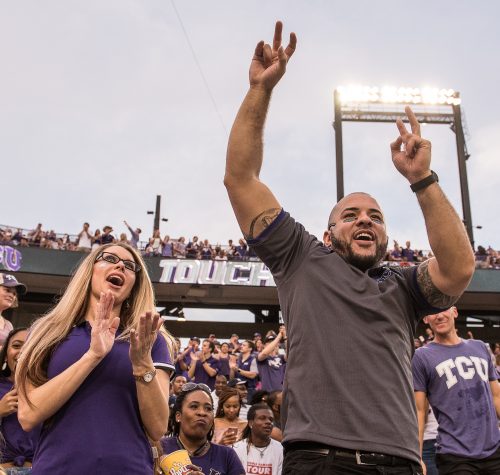 TCU fans cheer at the season opener in September. Saturday will be Tom Herman's first visit to Fort Worth as Texas' head coach. Photo by Glen E. Ellman