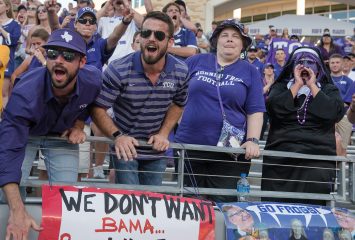 TCU fans cheer in the stands during the Oct. 7 football game against West Virginia. Photo by Glen E. Ellman