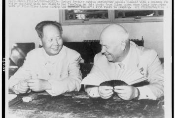 Chinese leader Mao Tse-tung. left, and Nikita Khrushchev visit during the Russian leader's 1958 trip to Peking (Beijing). Public Domain photo
