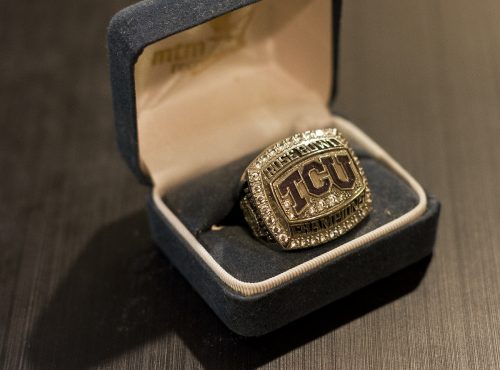 The ring TCU presented to Dan Jenkins after the TCU football team won the Rose Bowl Championship. Photo by Mark Graham
