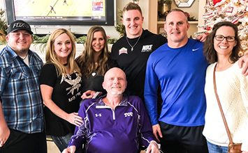 The Sharp and Summers families shared memories in December 2017. Tommy Sharp (center) posed for a photo with son Bryce, wife Marie, daughter Megan, Ty Summers and his parents Jerrod and Kelly. Photo courtesy of Billy Tommaney.