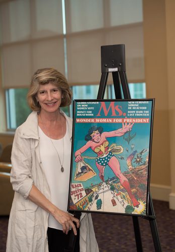 During a visit to TCU, Katherine Spillar said Wonder Woman made the cover of Ms. magazine’s first edition in 1972 because she represents “the use of power for good.” Wonder Woman returned to the cover to mark the magazine’s 45th anniversary. Photo by Leo Wesson