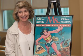 During a visit to TCU, Katherine Spillar said Wonder Woman made the cover of Ms. magazine’s first edition in 1972 because she represents “the use of power for good.” Wonder Woman returned to the cover to mark the magazine’s 45th anniversary. Photo by Leo Wesson