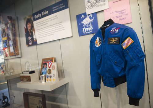 The Sally Ride Collection includes everything from her space jacker and personal papers to the torch Ride carried before the 2002 Winter Olympics. Photo by Lisa Helfert