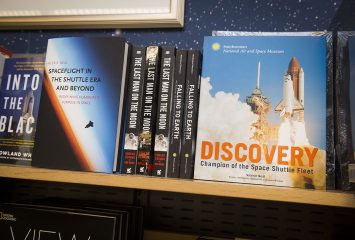The Smithsonian National Air and Space Museum bookstore displays copies of books by Valerie Neal '71, curator and chair of the museum's Space History Department. Photo by Lisa Helfert