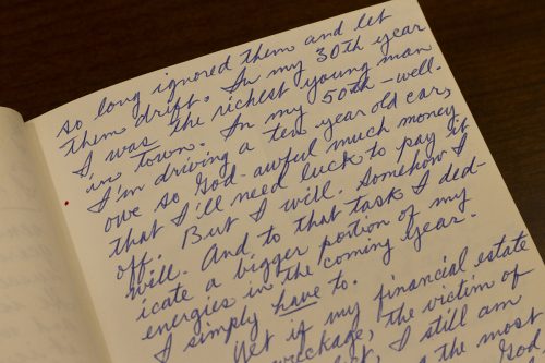 In a journal entry from Dec. 30, 1971, Wright bemoans his financial situation. 3. Some of Wright’s personal journals are bound together as books. Photo by Mark Graham