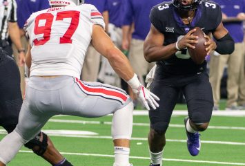 At the Sept. 15 Advocare Classic at AT&T Stadium, Shawn Robinson posted career highs in completions (24), attempts (40) passing yards (308) and total offense (315) against Ohio State. Photo by Glen E. Ellman