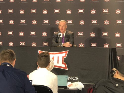 Coach Jamie Dixon answered questions at the Big 12 Conference Men's Basketball Media Day on Oct. 24 in Kansas City. Photo by John Denton