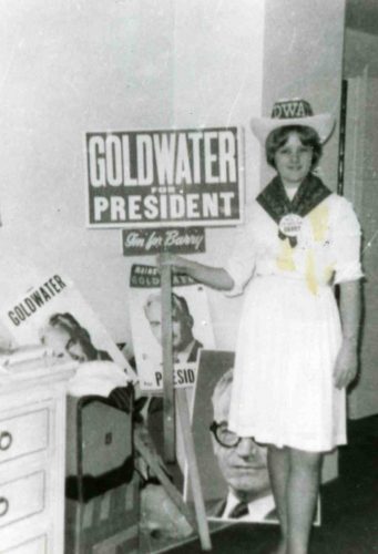 Swanee Hunt in 1964 during what she calls her Goldwater Girl years; her ultraconservative father supported Goldwater’s presidential campaign. Courtesy of Swanee Hunt