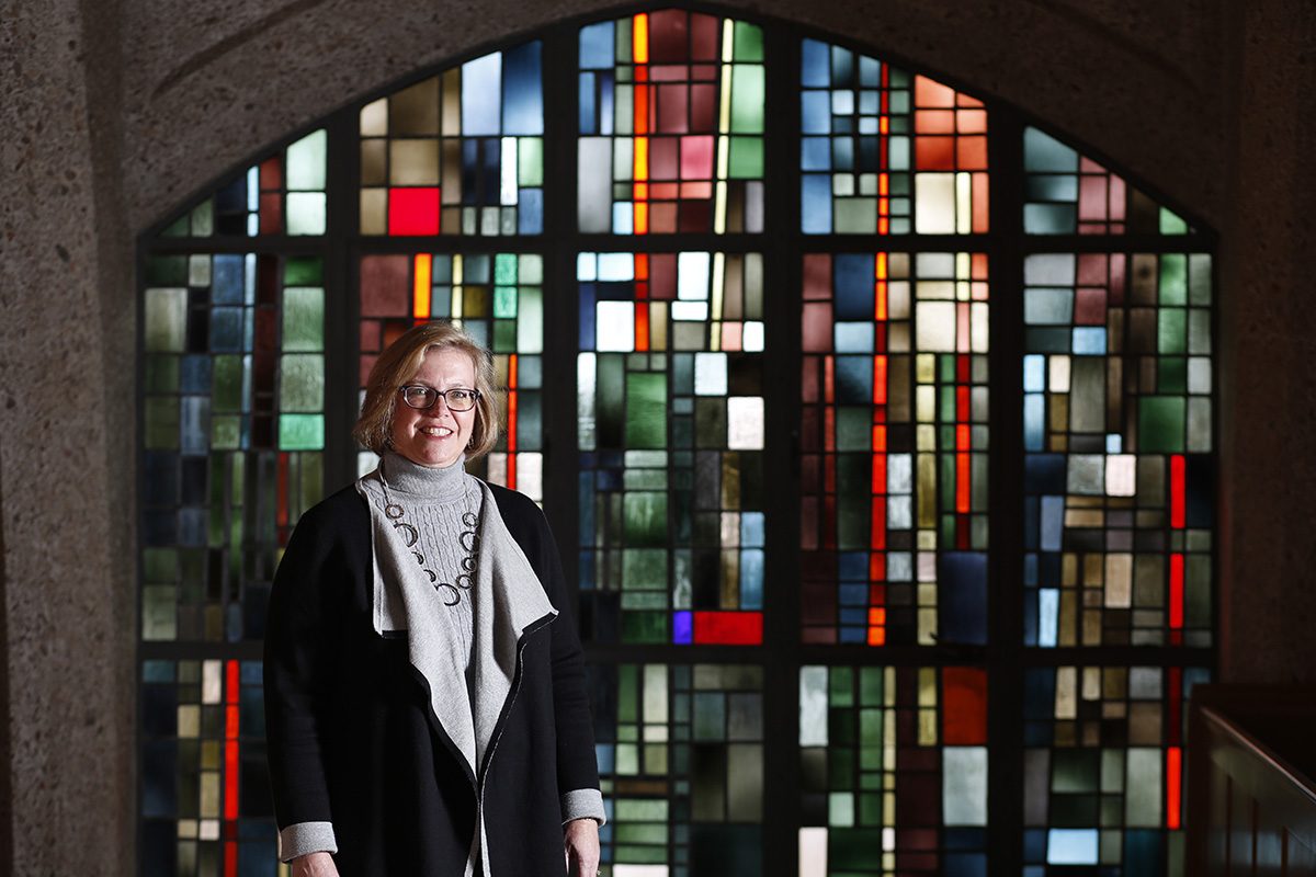 English instructor Jill C. Havens, at the Belltower Chapel & Garden in Fort Worth, ties Game of Thrones into her medieval literature courses at TCU. Photo by Ross Hailey