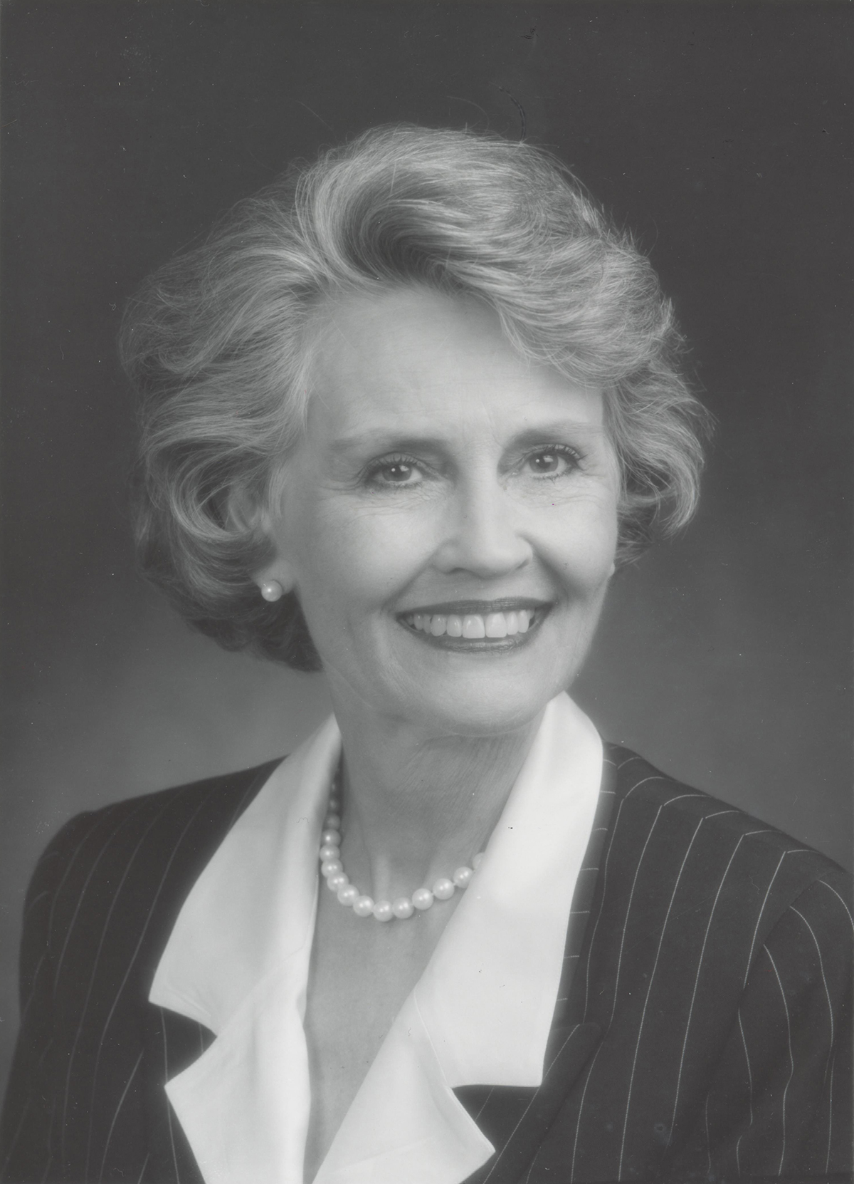 Emeritus Trustee Ann M. Jones (active March 1988-April 2011), b. July 29, 1935– d. Jan. 21, 2019. Jones and her husband Jon Rex Jones funded the Ann M. Jones Endowed Chair of Special Education. 1997 portrait photo, courtesy of TCU Office of the Chancellor and the family of Ann M. Jones