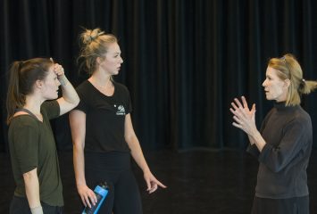 Dance professor Susan Douglas Roberts, right, gives feedback to students during rehearsal in TCU's Erma Lowe Hall. Douglas Roberts said that as she got older, she was better able to be present in her movements. Photo by Robert W. Hart