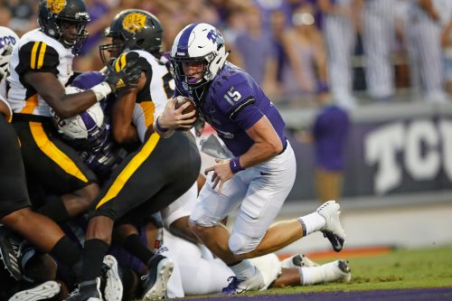 TCU quarterback Max Duggan accounted for a pair of touchdowns in TCU's 39-7 season-opening win over Arkansas at Pine Bluff. Courtesy of TCU Athletics | Photo by Ellman Photography
