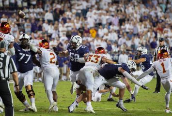 TCU and Iowa State met at home last year, where the Horned Frogs won 17-14. ISU's #3 JaQuan Bailey (far left) fought hard last meeting, but now he has an injured leg. Photo by Glen E. Ellman