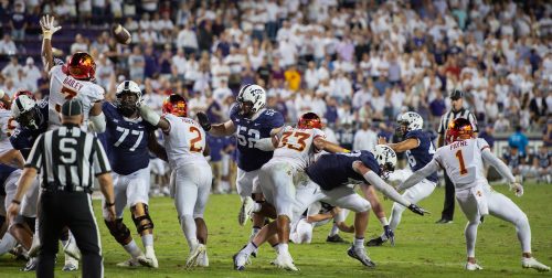 TCU and Iowa State met at home last year, where the Horned Frogs won 17-14. ISU's #3 JaQuan Bailey (far left) fought hard last meeting, but now he has an injured leg. Photo by Glen E. Ellman