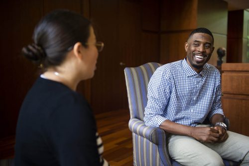 Alan Royal wants to improve equity in higher education. He shares his experiences at TCU with students considering college as he encourages them to pursue their dreams. Photo by Lisa Helfert