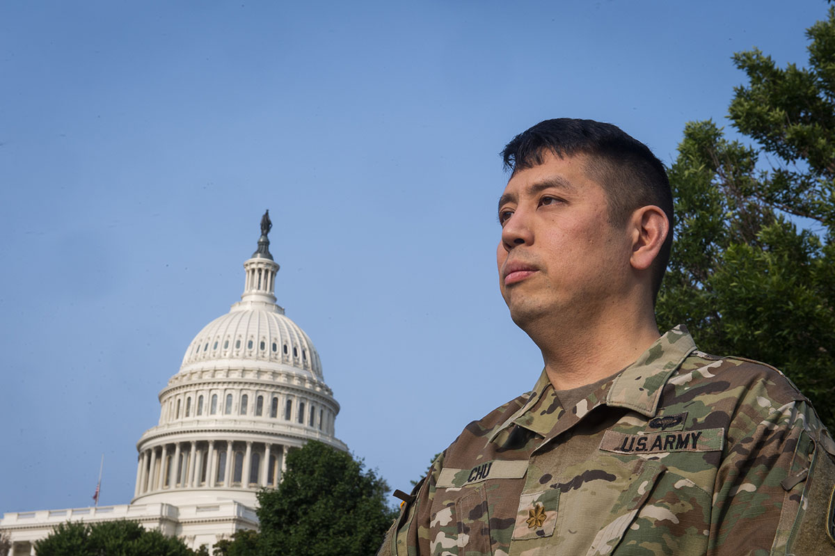 Former TCU Army ROTC member Eugene Chu currently works as a senior strategy analyst for Quantum Research International, where he advises the U.S. Armed Forces on how they can best benefit from technological developments. Photo by Lisa Helfert