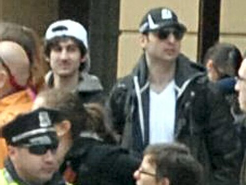 In this image released by the Federal Bureau of Investigation, two suspects in the Boston Marathon bombing walk near the marathon finish line on April 15, 2013 in Boston, Massachusetts. The twin bombings at the 116-year-old Boston race resulted in the deaths of three people with more than 170 others injured. Photo provided by FBI via Getty Images