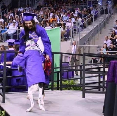 Jordan Roselli Eaton and service dog Draco walked across the commencement stage together. Courtesy of Jordan Roselli Eaton