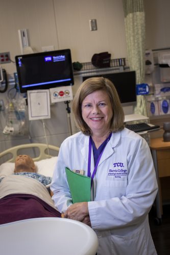 Melissa Sherrod, professor of nursing for the TCU Harris College of Nursing and Health Sciences, photographed in a nursing simulation lab in TCU's Annie Richardson Bass Building. Photo by Rodger Mallison, October 31, 2019