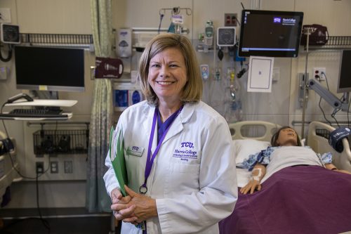 Melissa Sherrod, professor of nursing for the TCU Harris College of Nursing and Health Sciences, photographed in a nursing simulation lab in TCU's Annie Richardson Bass Building. Photo by Rodger Mallison, October 31, 2019