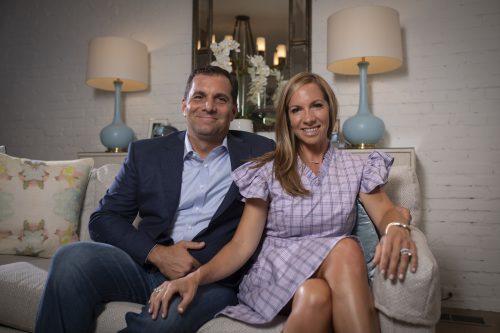 Andy and Kristin Mitchell at their home in Dallas. Andy (class of '98) and his Lantern Entertainment Company acquired disgraced media mogul Harvey Weinstein’s company in 2018, including its 277 feature films. Photo by Rodger Mallison, June 25, 2020