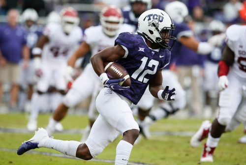 Derius Davis is coming off a career-high 139 yards receiving on a career-best six receptions. What will he do Saturday? Courtesy of TCU Athletics | Photo by Ellman Photography