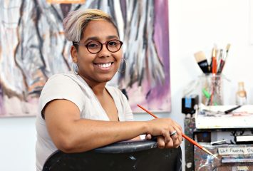 Lillian Young, a senior studio art major at TCU, photographed in her studio by Carolyn Cruz on May 6, 2018.