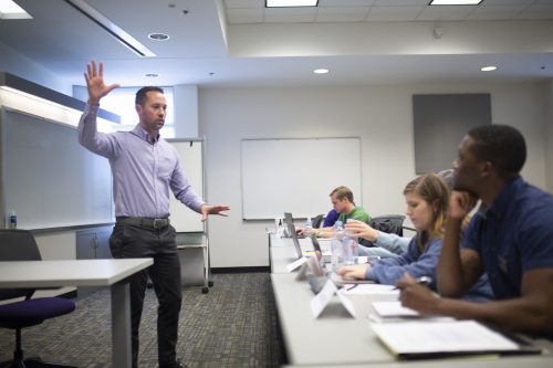 Dr. Zachary Hall, Assistant Professor of Marketing, teaches a Consultative Selling class at the Neely School of Business at TCU.
