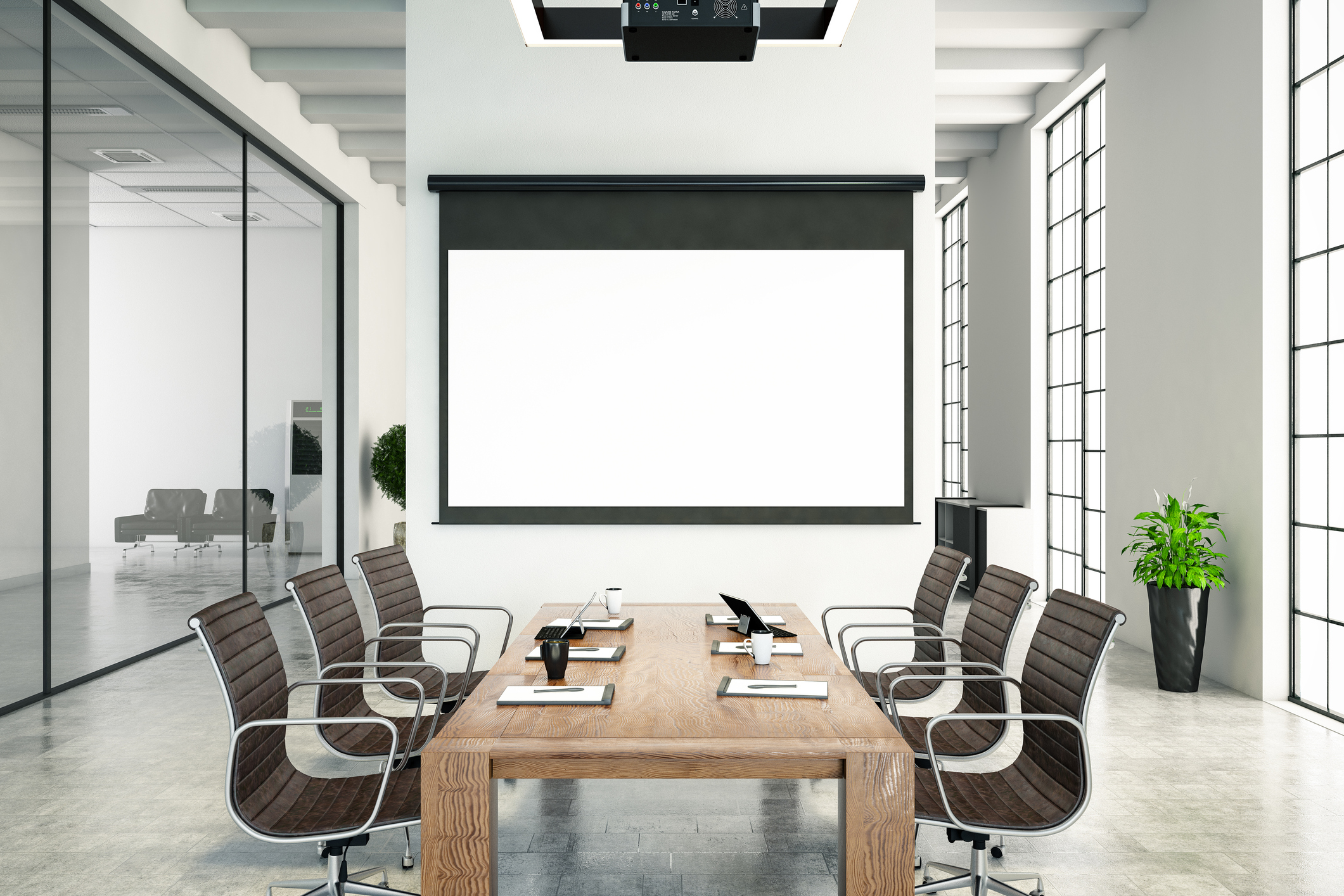 Board Room with Blank Projection Screen