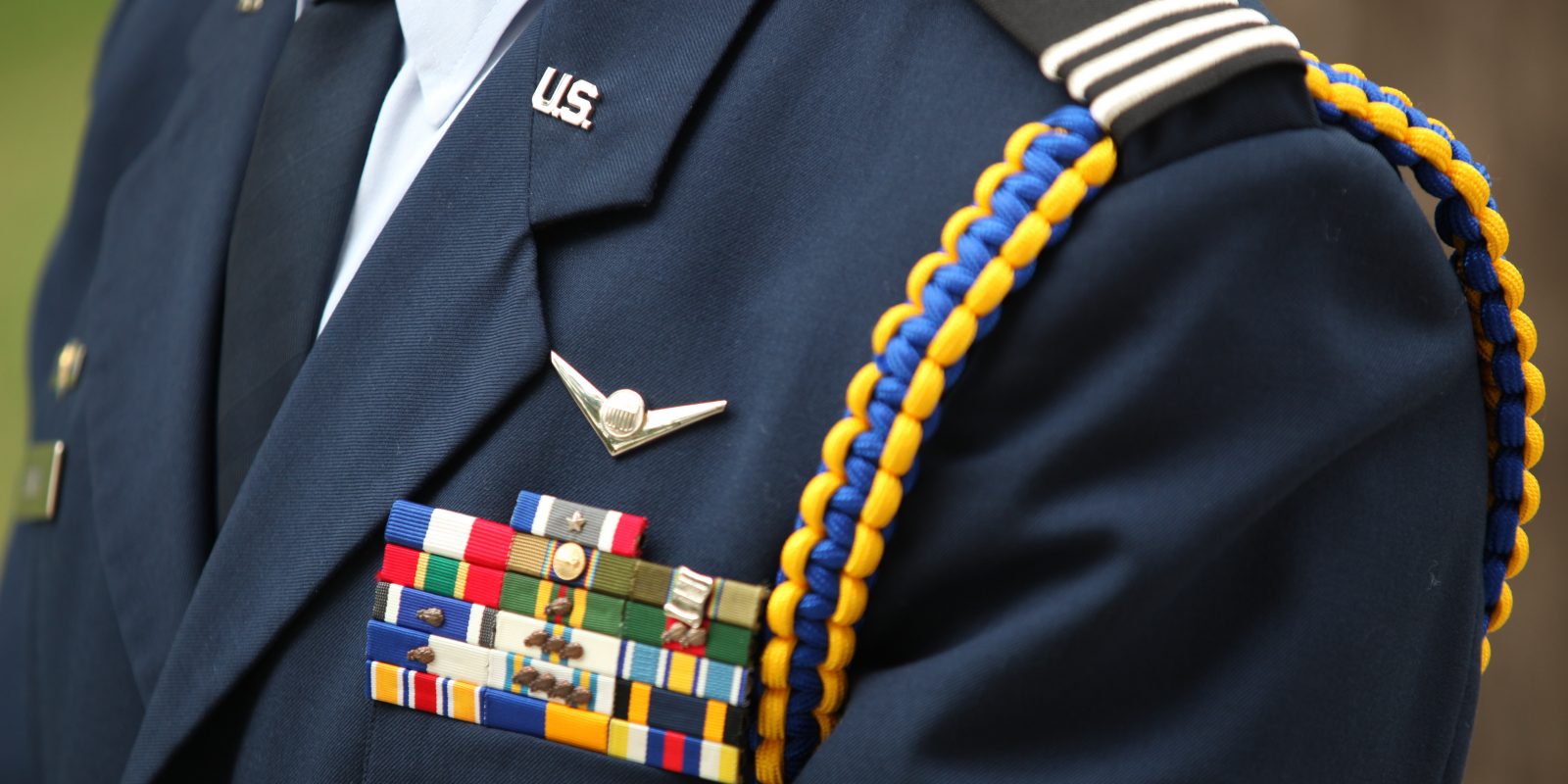 A detail photo of an armed service member's uniform.