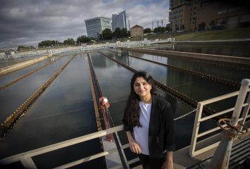 Energy MBA student Tejal Kshatriya is studying socioeconomics to help the Fort Worth Water Department develop its own energy sources from waste products. She is photographed at the North Holly Water Treatment plant that is part of the Fort Worth water system.