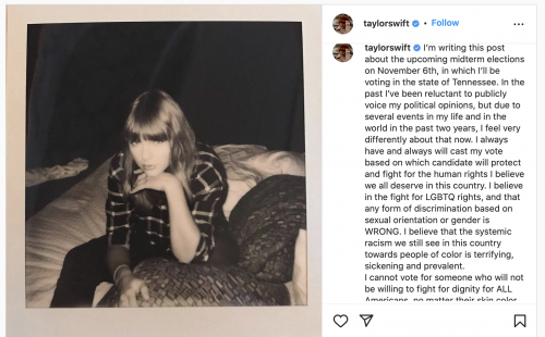 Kristie Bunton's new book looks at celebrities, such as Taylor Swift, and how they have chosen to use their megaphones. Courtesy of Instagram