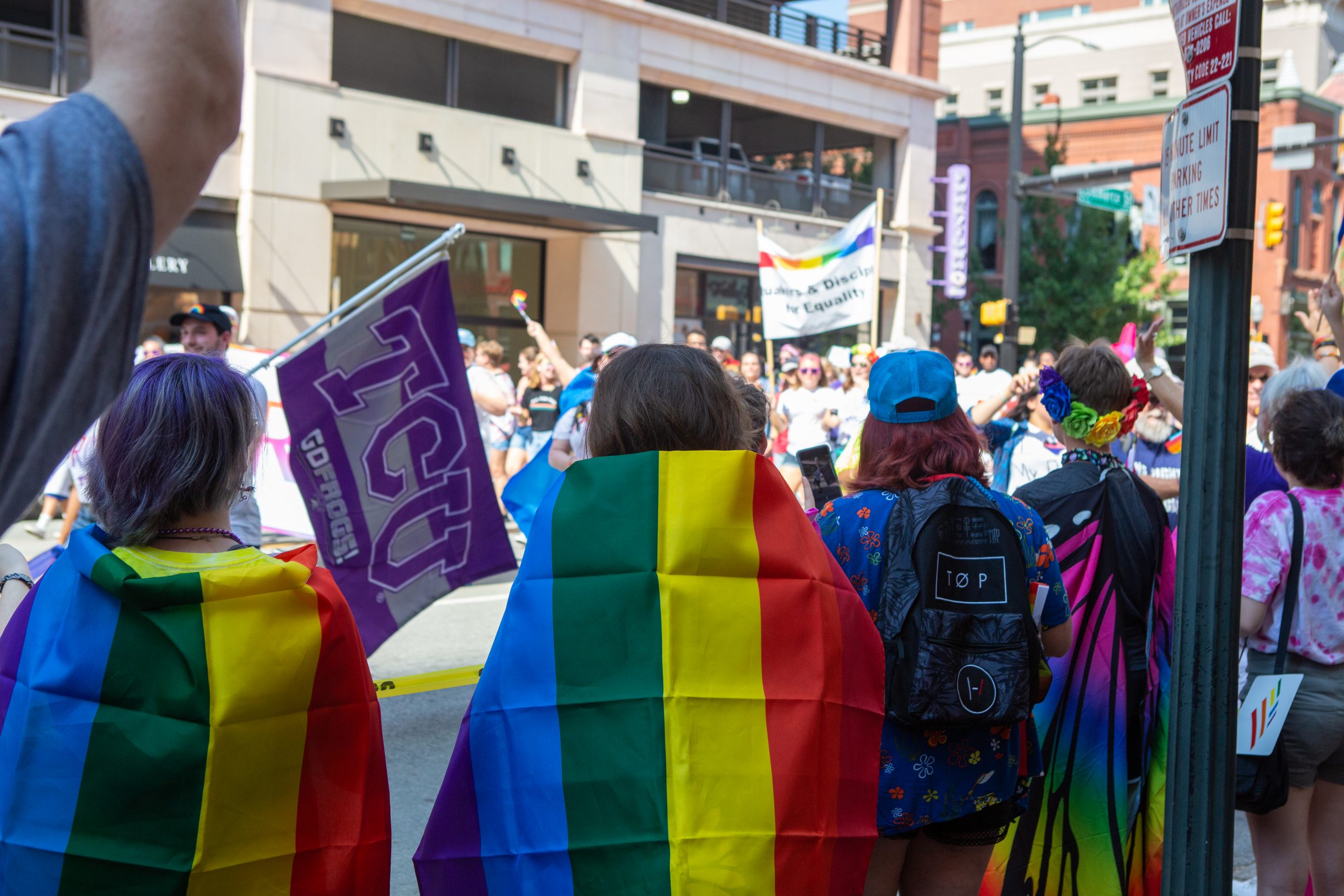TCU's Spectrum student group participated in the Tarrant County Pride Parade for the first time. Photo by Kyle Cartwright, October 5, 2019
