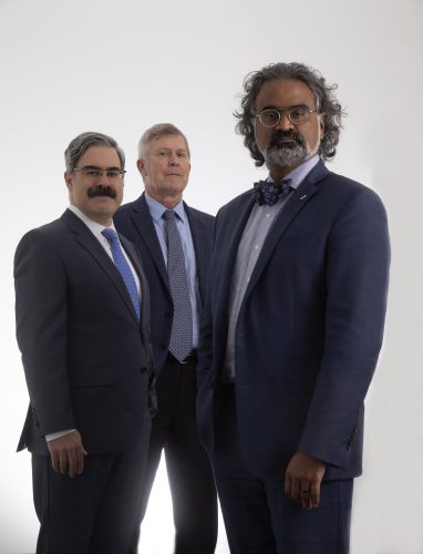 From left, Dr. Stuart D. Flynn, Dr. Stevan Gonzalez and Dr. Mohanakrishnan Sathyamoorthy on December 17, 2021. Photo by Joyce Marshall