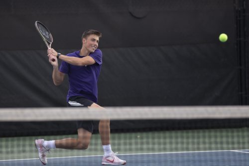 Image Taken at the Oklahoma State Cowboys vs TCU Horned Frogs Tennis Match, Thursday, April 14, 2022, Greenwood Tennis Center, Stillwater, OK. Bruce Waterfield/OSU Athletics