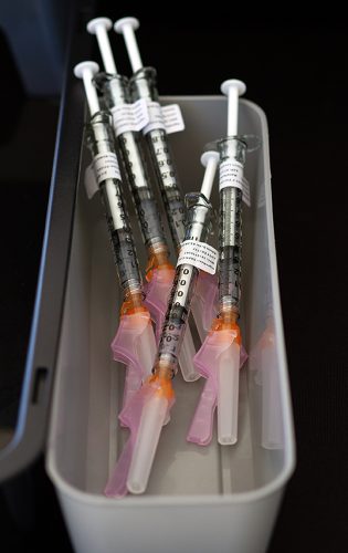 COVID-19 vaccines waiting to be administered during a drive-through vaccine clinic held at TCU.