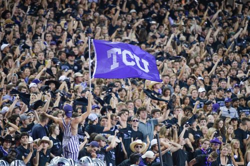 TCU fans wore black during TCU's home win over Kansas State in November. Students set a new attendance record. Courtesy of TCU Athletics | Ellman Photography