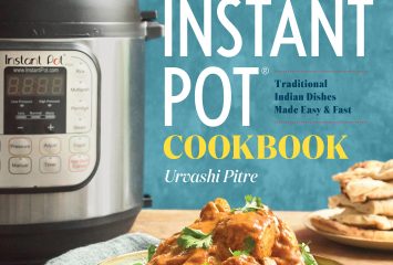Cover of "Indian Instant Pot Cookbook: Traditional Indian Dishes Made Easy and Fast" by Urvashi Pitre, with a bowl of a creamy orange curry over rice, garnished with green herbs, on a dark background.