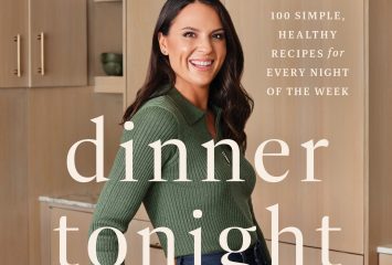 Cover of “Dinner Tonight: 100 Simple, Healthy Recipes for Every Night of the Week” by Alex Snodgrass, showing the author smiling in a kitchen behind a skillet of vegetables and feta on a countertop.