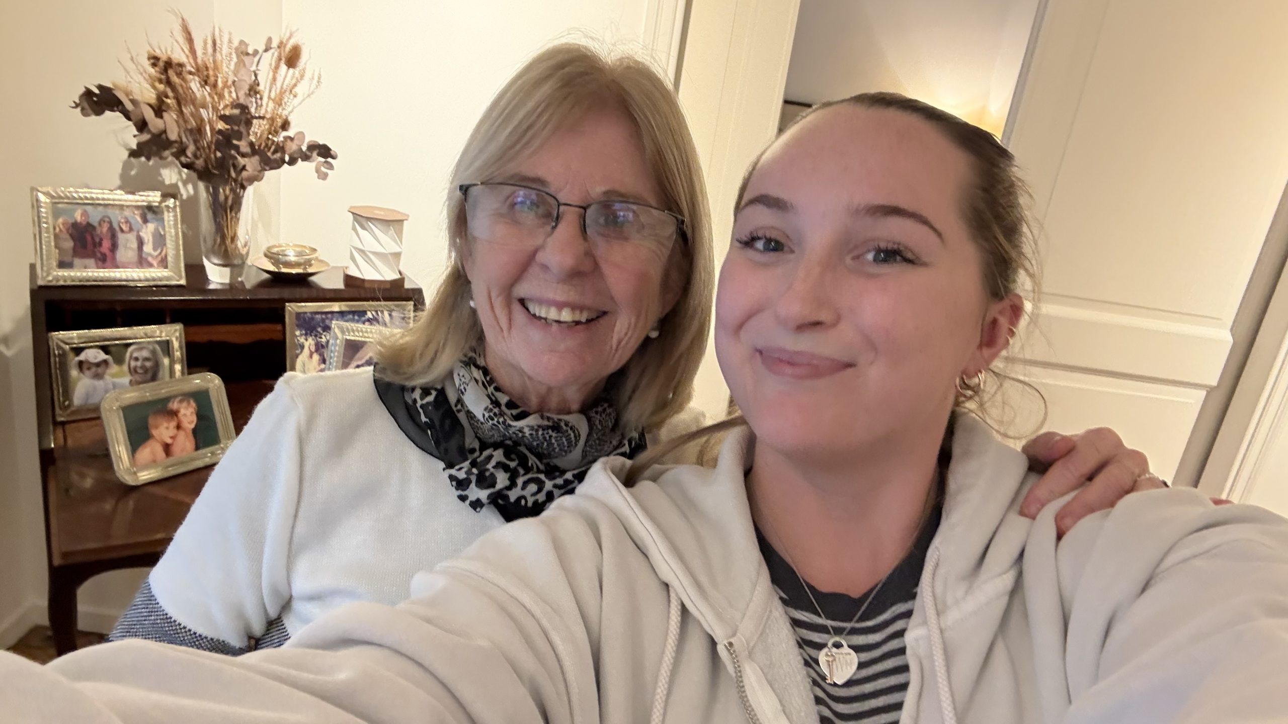 Kierstyn Wright takes a selfie with her host mom, Ana, as the two smile together in Ana’s home in Buenos Aires.